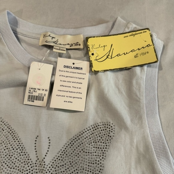 Vintage Havana Muscle Tee Top Oversized Blue With Rhinestone Butterfly Design - Picture 12 of 12